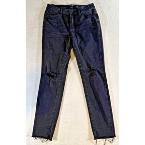 Judy Blue Jeans SZ 28 Black Slim Fit Mid Rise Stretch Distressed Raw Hem JB88137